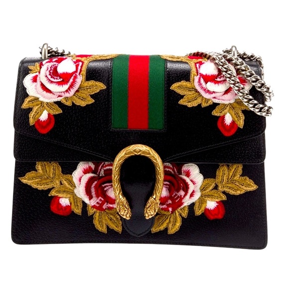 Gucci Handbags - Gucci Floral Embroidered Black Leather Limited